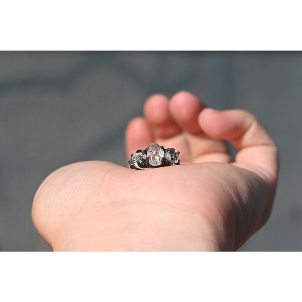 Rough three stone oxidized lake county diamond ring size 4 - Picture 2 of 3
